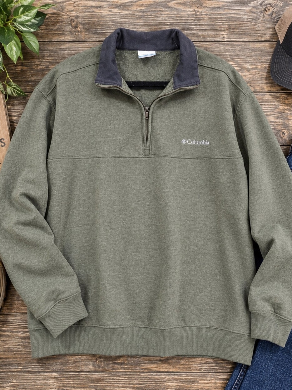 Columbia Men's XL Olive Green  Quarter-Zip Pullover Cotton Blend